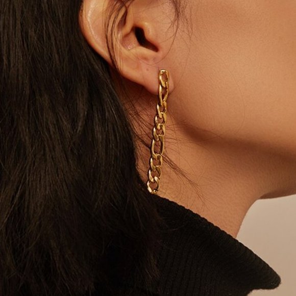 NEW 18K Gold Plated Link Chain Drop Earrings - Picture 3 of 7